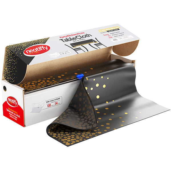 Neatiffy Blk-gld Dot Tablecloth 54INx100FT 1ROLL