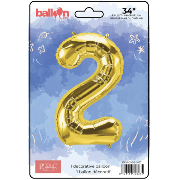 EPC Gold Foil Number 2 Balloon 34IN 1x10 ct