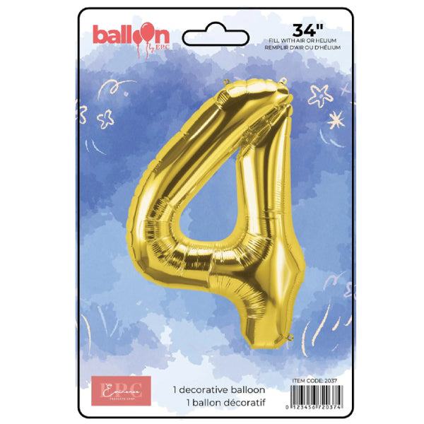 EPC Gold Foil Number 4 Balloon 34IN 1x10 ct