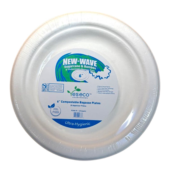 New Wave Sugarcane & Bamboo 6IN Compostable Bagasse Plate 25 ct