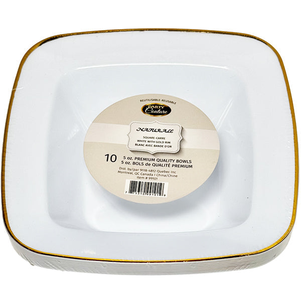 Naturale 6 oz White Square Bowl w/ Gold Rim 10-Pack