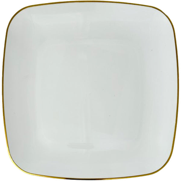 Naturale 8.5" White Square Plates w/ Gold Rim 10-Pack