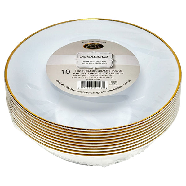 Party Couture White W/gold Rim 6 oz Bowls 10-Pack