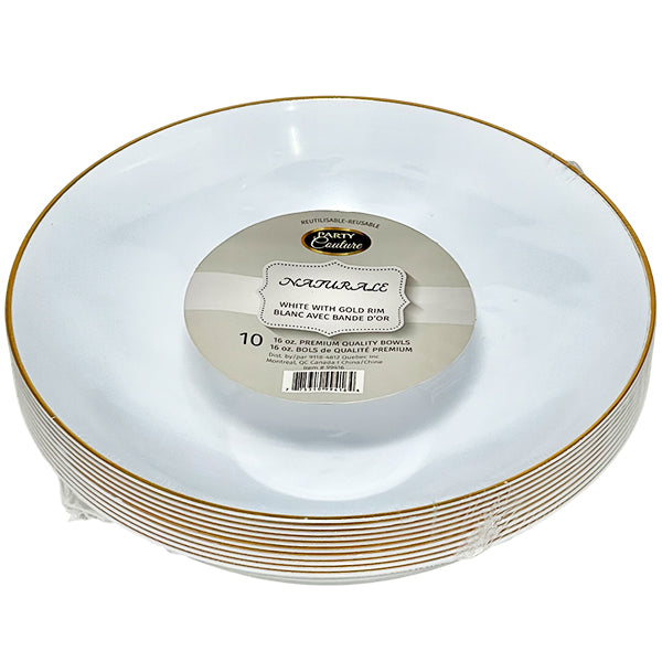Naturale 9" White Plate w/ Gold Rim 10-Pack