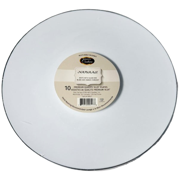 Naturale 10.25" White Plate w/ Silver Rim 10-Pack