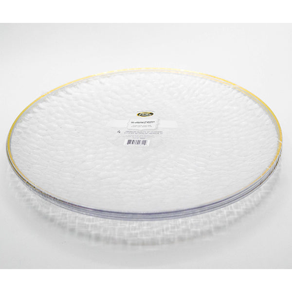Party Couture Hammer Clear 13IN Charger with Gold Rim 4-Pack