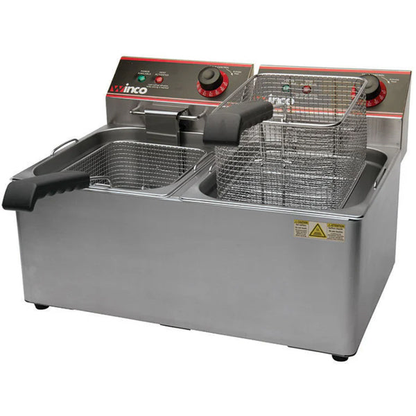 Winco Electric Fryer Twin Well 32LB Capacity 120V