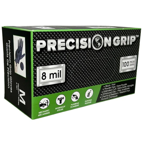 Precision Grip Nitrile Medium Gloves Powder Free 8MIL Black 100 ct