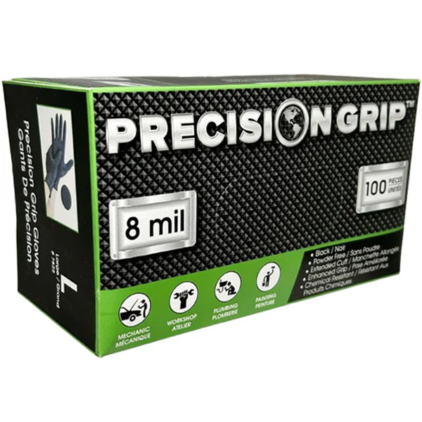 Precision Grip Nitrile Large Gloves Powder Free 8MIL Black 100 ct