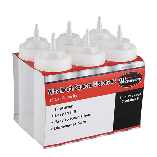 Winco Wide Mouth Squeeze Bottle Clear 12 oz 6 ct
