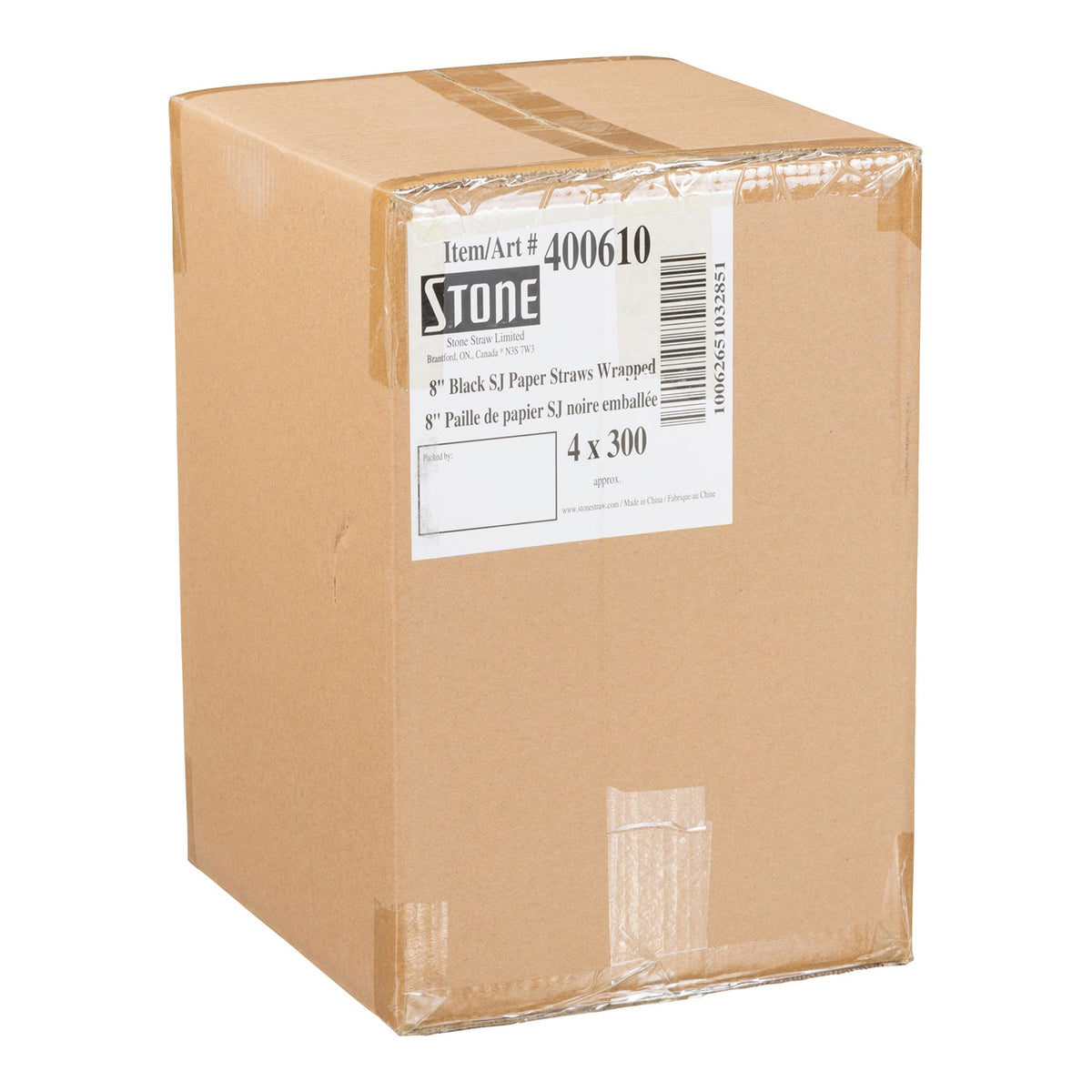Stonestraw 8" Black Super Jumbo Paper Straw Wrapped 4x300 ct