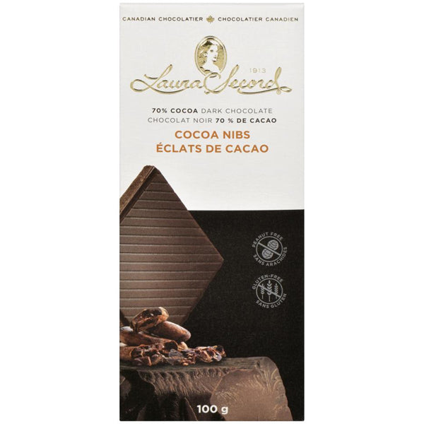 Laura Secord Dark Chocolate 70% Cocoa Nibs Bar 100 g