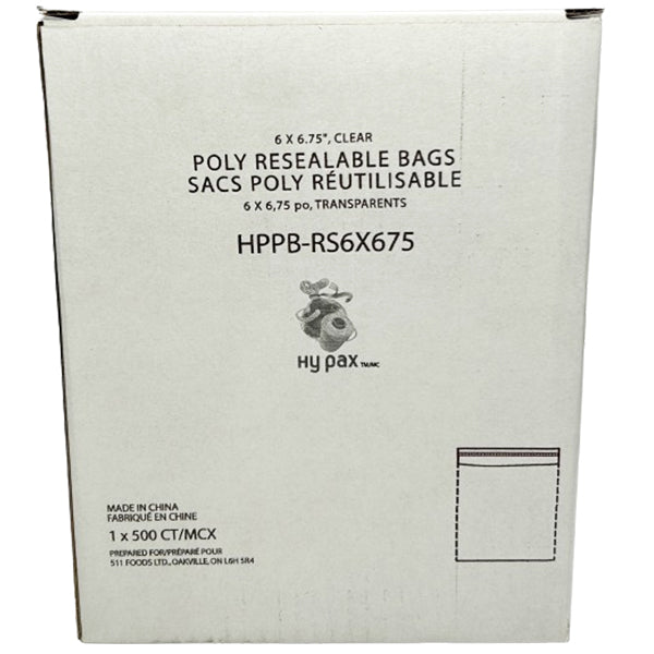 Hypax Bag Resealable Poly 6.75 with Strip 4x500 ct