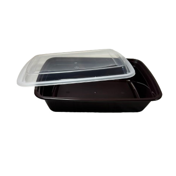 E2E 28 oz Med Rectangular Container Brown Base Clear Lid 150 ct