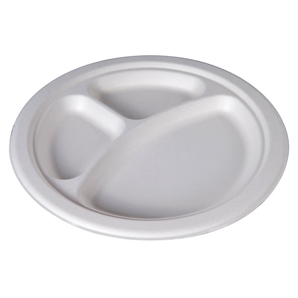 Newwave 10in Sugarcane Bamboo Bagasse 3 Comp Plate 4x125 ct