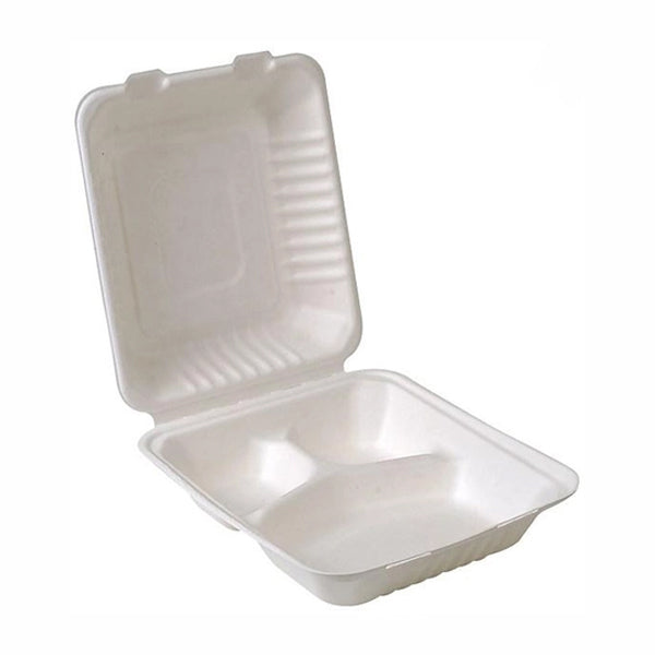 Newwave 9IN Compostable Bagasse 3 Compartment Hinged 4x50 ct