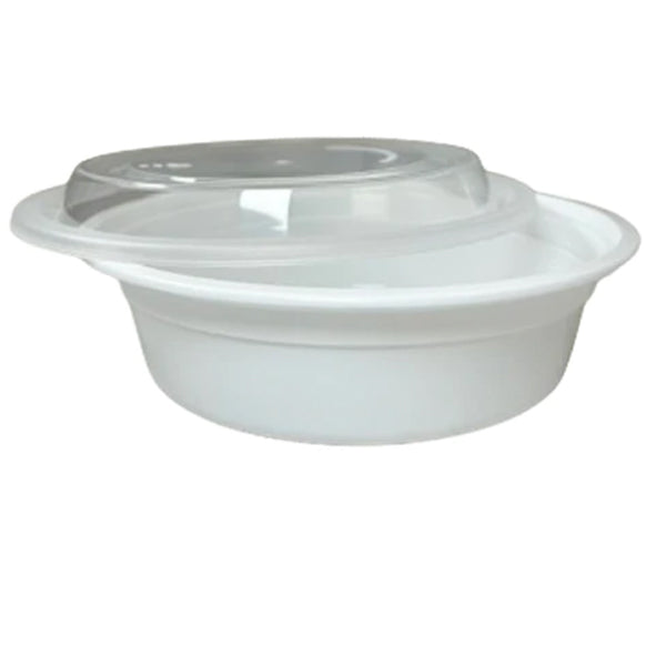 E2E 48 oz Round Food Container White Base Clear Lid 150 ct