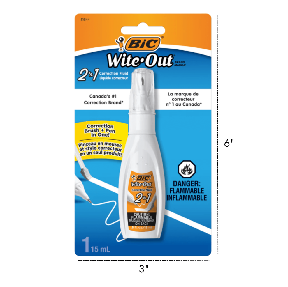 BIC WITE-OUT CORRECTION LIQUID 2-IN-1 15mL
