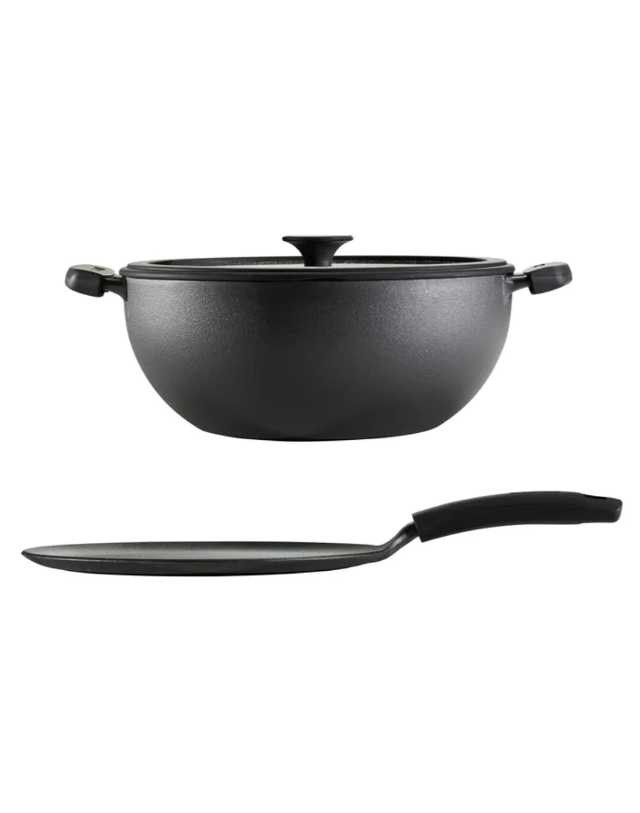 Tramontina Cast Iron Deep Kadai and Flat Tawa Cookware Set, 3-pieces