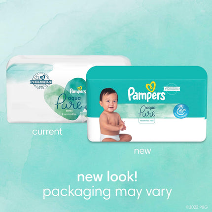 Pampers Baby Wipes Aqua Pure, 99% water-based wipes, Hypoallergenic and Unscented Infant Wipe, 336 Total (6 Flip-Top Packs)
