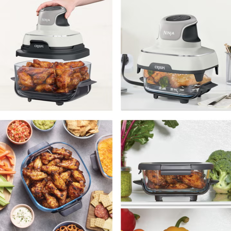 Ninja Crispi 5-in-1 Portable Glass Air Fry Cooking System, 3 Containers and Cover