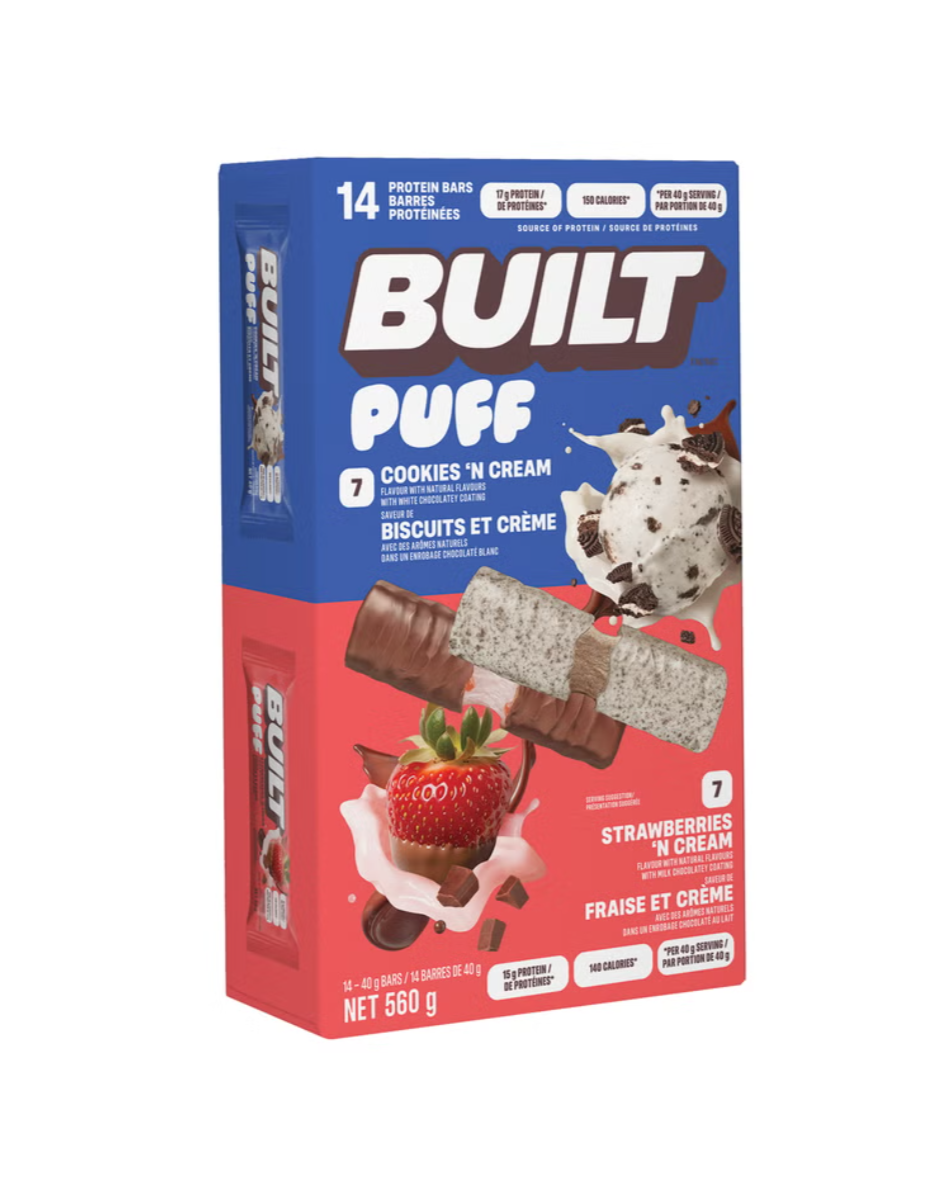 Built Puff Protein Bars, Cookies 'N Cream and Strawberries 'N Cream, 14 × 40 g
