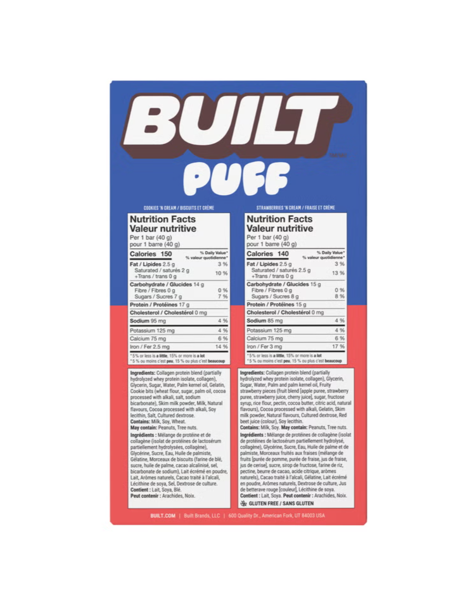 Built Puff Protein Bars, Cookies 'N Cream and Strawberries 'N Cream, 14 × 40 g