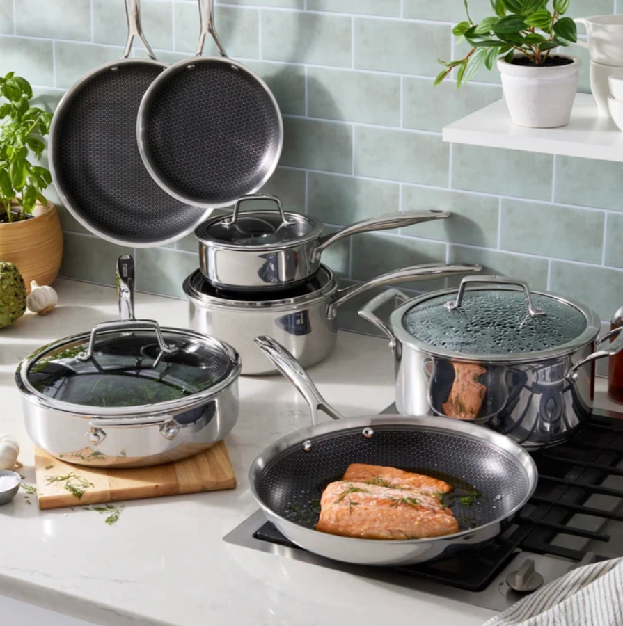 HENCKELS Paradigm Hybrid Ceramic Non-Stick Tri-ply Clad Cookware Set, 11-piece