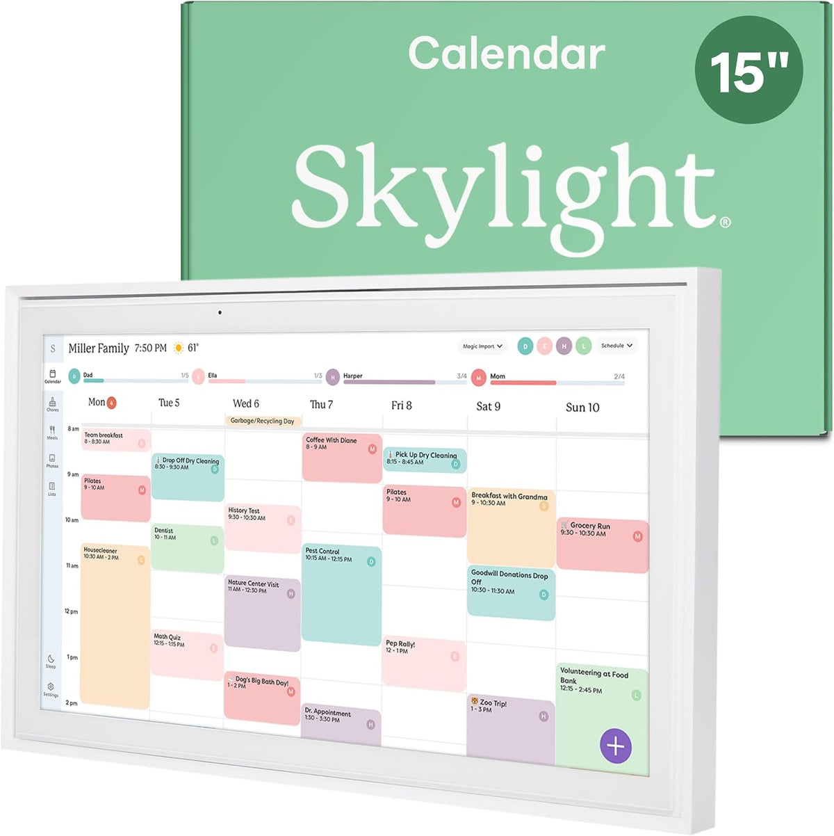 Skylight Calendar 15" Wall Planner Digital Calendar & Chore Chart, White