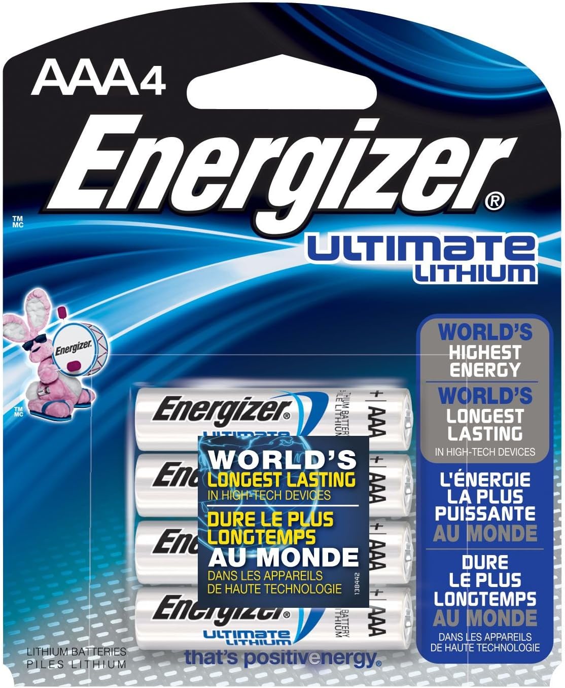 Energizer Ultimate Lithium AAA Batteries, World’s Longest-Lasting AAA Battery in High-Tech Devices (4 pack)