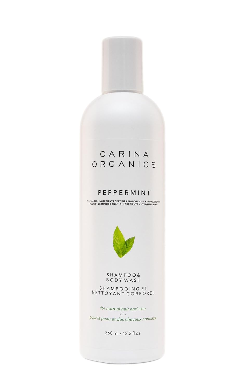 Carina Organics Peppermint Cooling Scalp Stimulating Shampoo & Body Wash, 360 ml, White