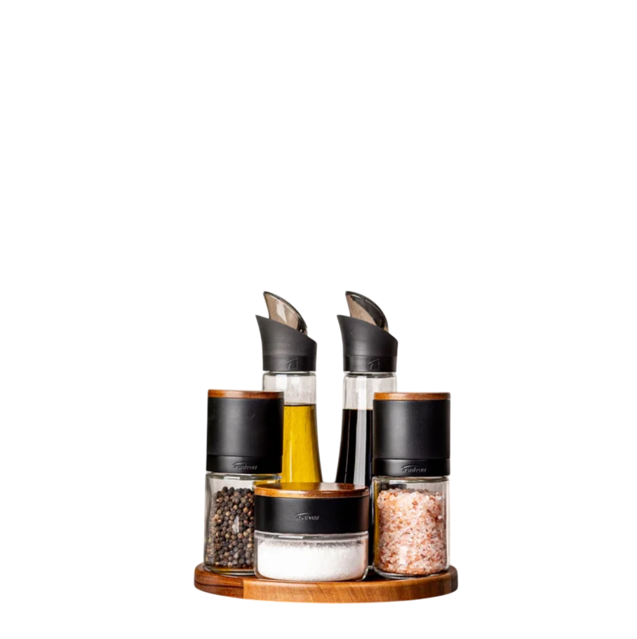 Trudeau Lazy, Susan Seasoning Station,6 Piece Set, Black