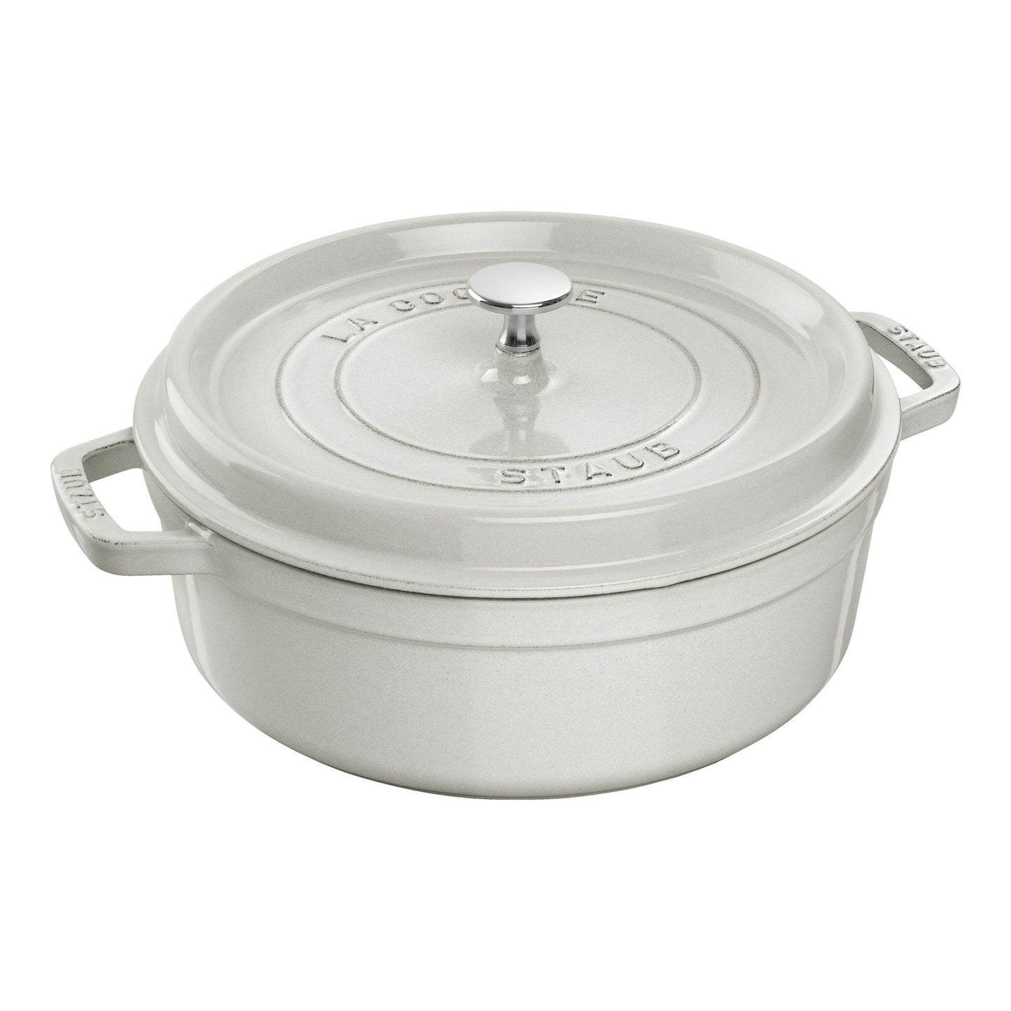 STAUB La Cocotte 4 L Cast Iron Round Cocotte Flat, White Truffle