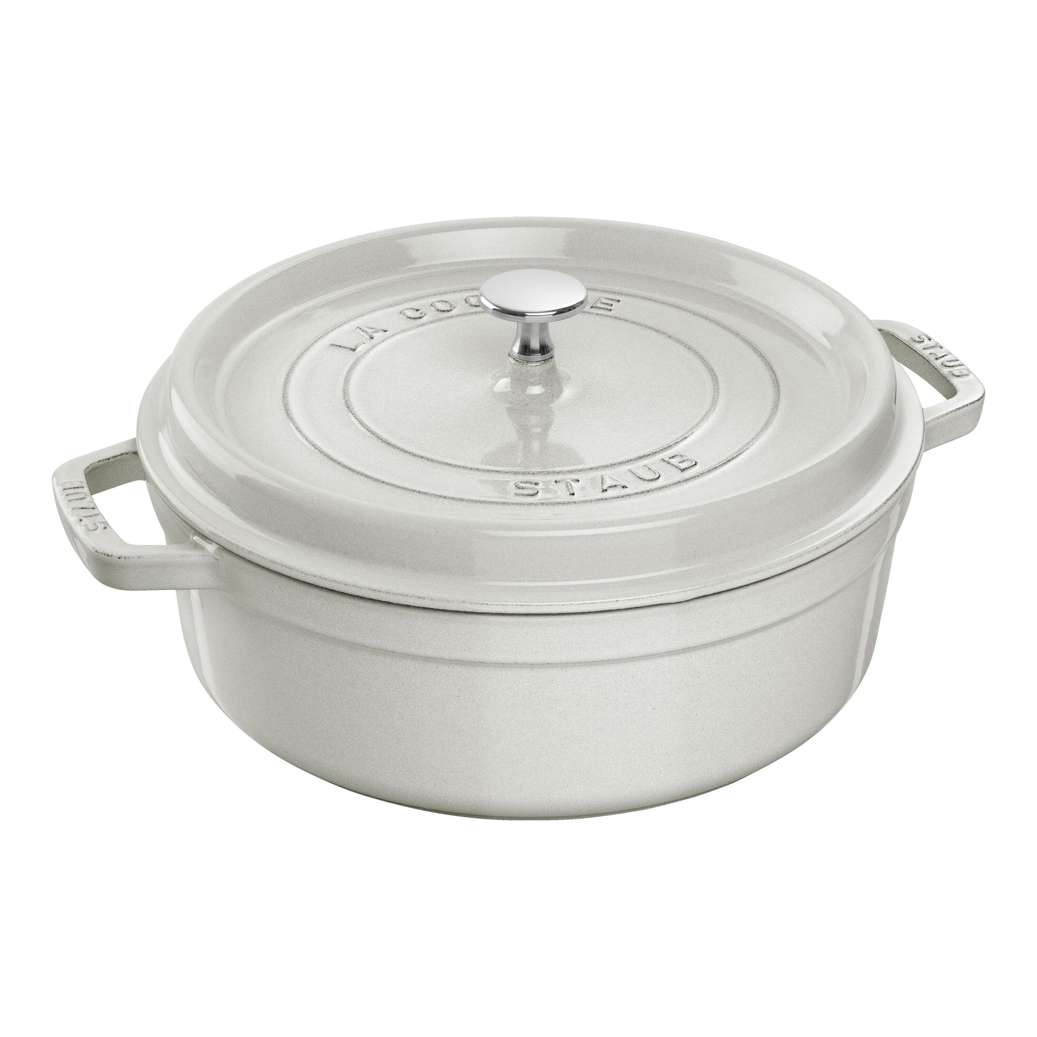 STAUB La Cocotte 4 L Cast Iron Round Cocotte Flat, White Truffle