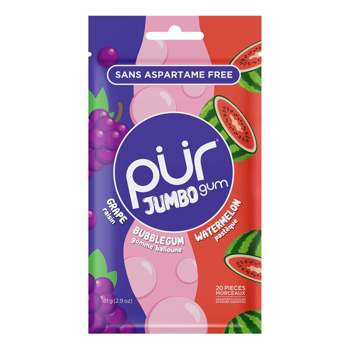 PUR Jumbo Gum Grape Bubblegum Watermelon 10x81 g