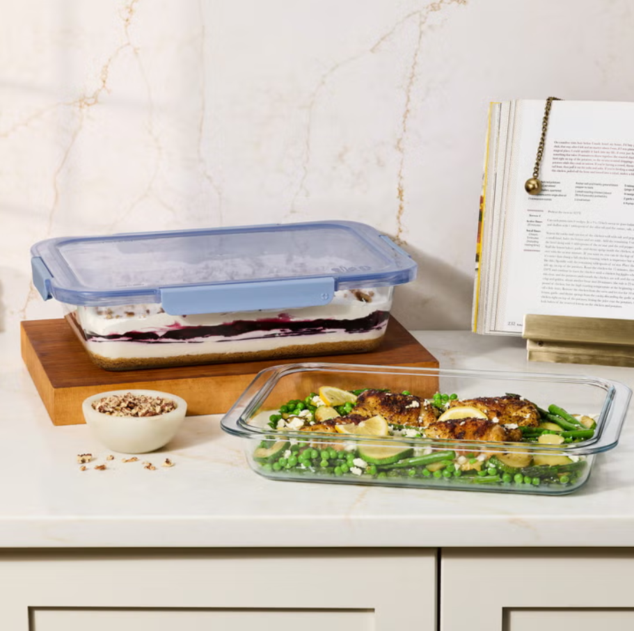 Ello Glass Baking Dish with Plastic Lids, 4-pieces
