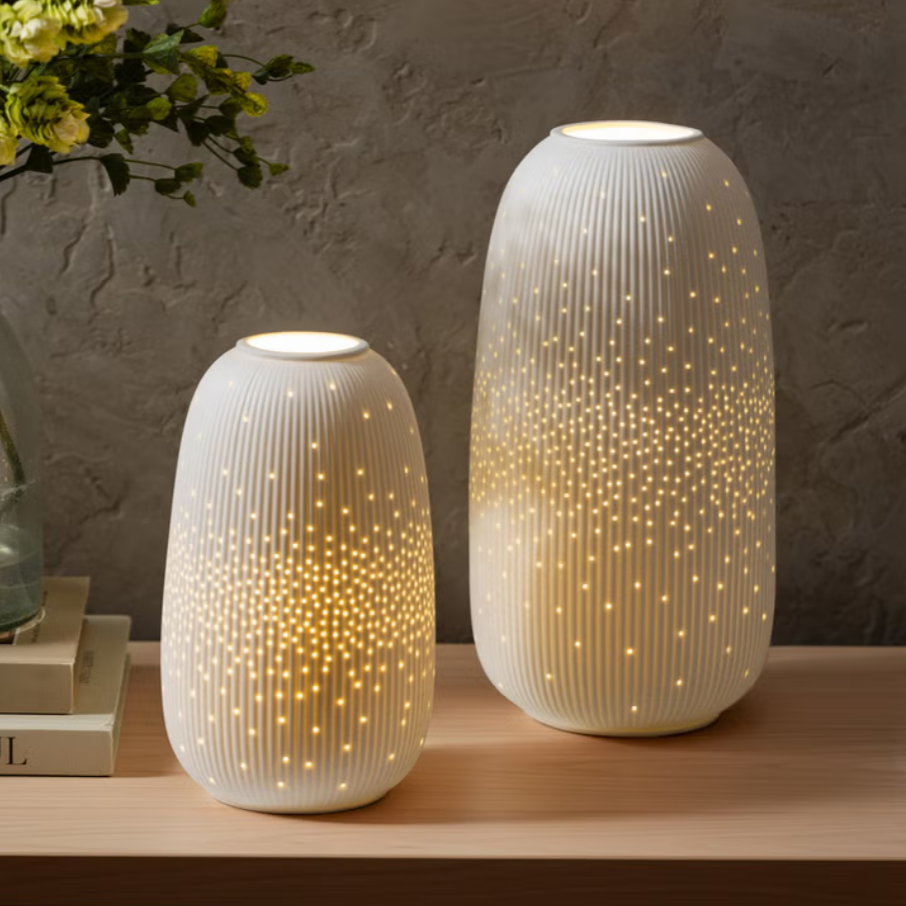Evergreen LED Porcelain Lantern, 2-piece