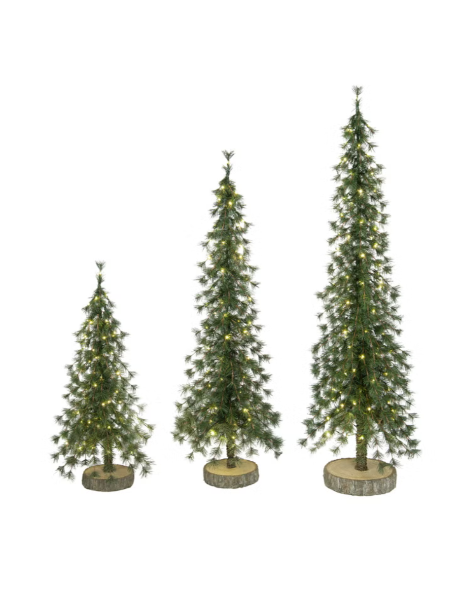 Alpine Trees with LED Lights - Set of 3