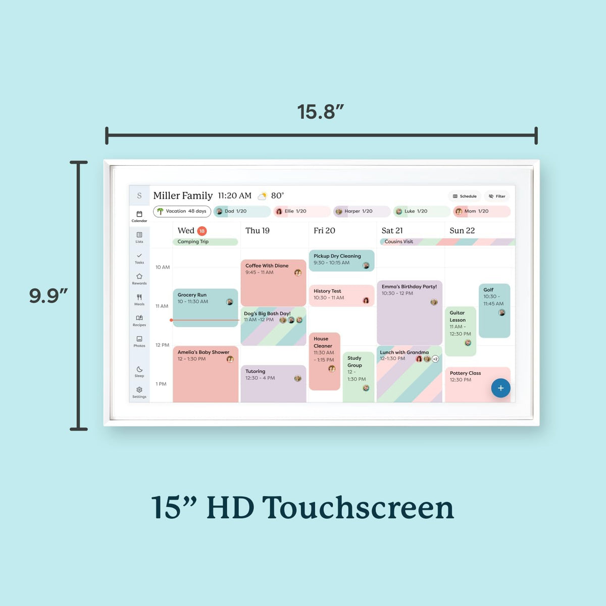 Skylight Calendar 15" Wall Planner Digital Calendar & Chore Chart, White