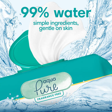 Pampers Baby Wipes Aqua Pure, 99% water-based wipes, Hypoallergenic and Unscented Infant Wipe, 336 Total (6 Flip-Top Packs)