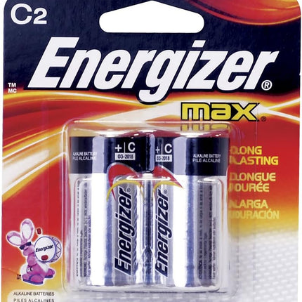 Energizer MAX Alkaline Batteries, C, 2 Batteries/Pack (E93BP2)