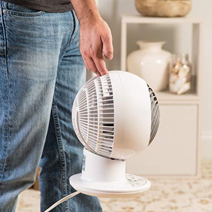 Ventilateur de bureau IRIS USA WOOZOO avec télécommande, circulateur d'air oscillant de table, 5 vitesses, distance d'air maximale de 25 m, inclinaison réglable, moteur silencieux, petit ventilateur pour chambre, bureau, dortoir, blanc