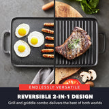 GreenPan x Bobby Flay,Cast Iron Pre-Seasoned 16.75 x 11.4” Reversible Double Burner Griddle, Rectangular Grill, Black
