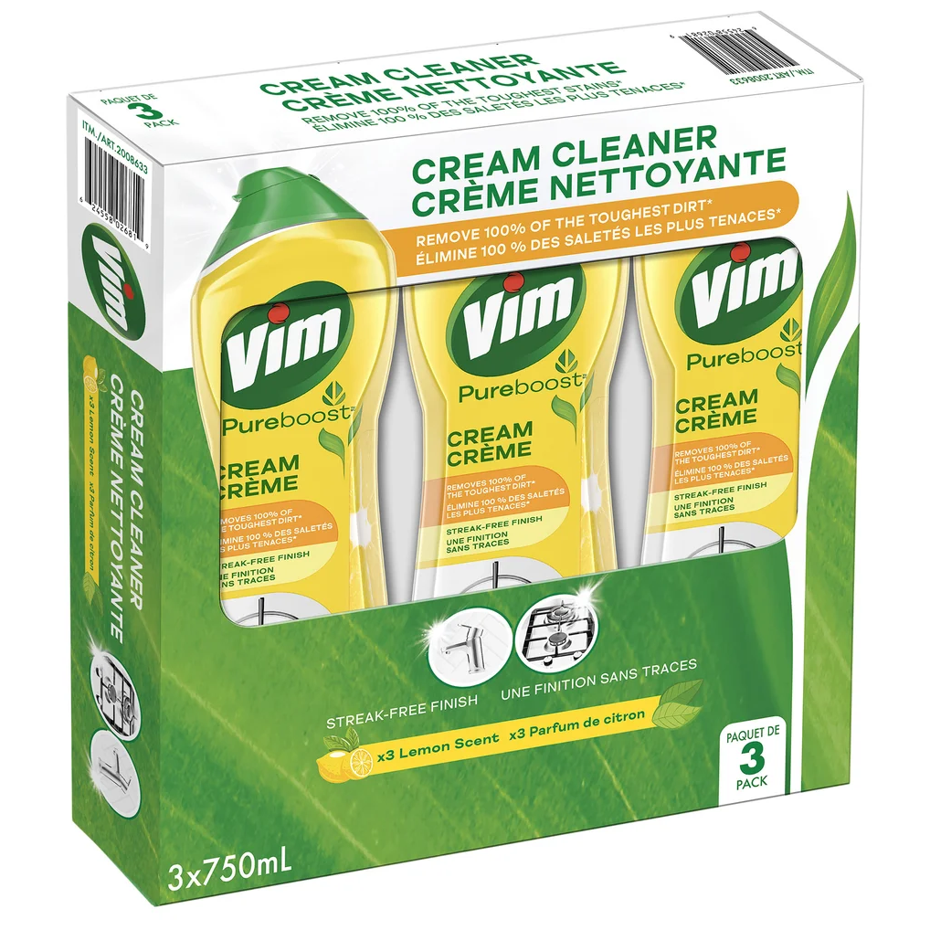Vim , Cream Cleaner Lemon Scent, 3 × 750 mL , Yellow