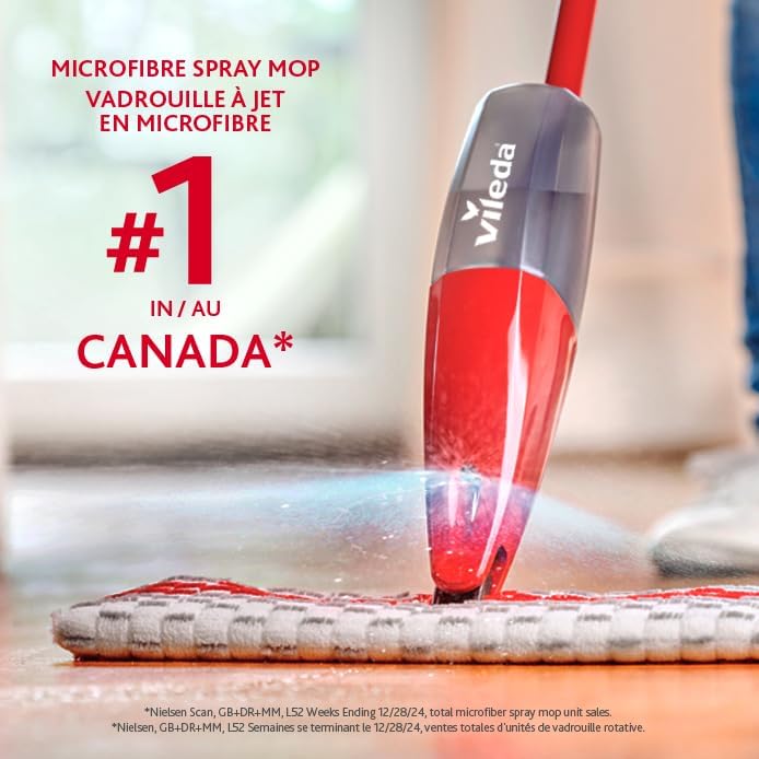 Vileda Promist Max Spray Mop - 360 Degree Swivel, Red, Cotton Head, Multiple Surfaces