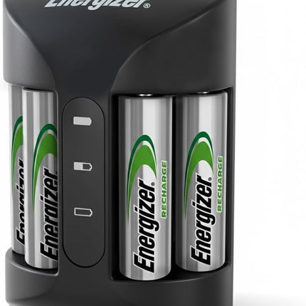 Energizer AA and AAA Battery Charger with 4 AA NiMH Rechargeable Batteries, Recharge Pro Battery Charger for Double A Batteries and Triple A Batteries