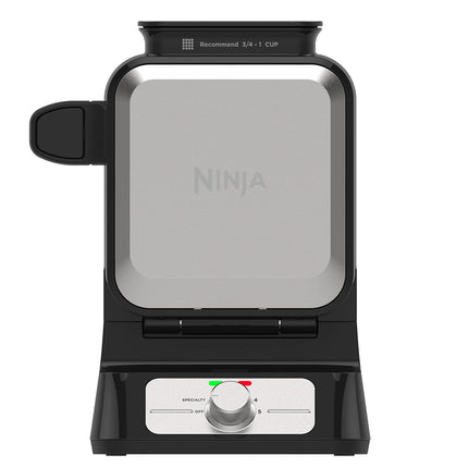 Ninja BW1001 NeverStick PRO Belgian Waffle Maker, Vertical Design, 5 Shade Settings, Black & Silver