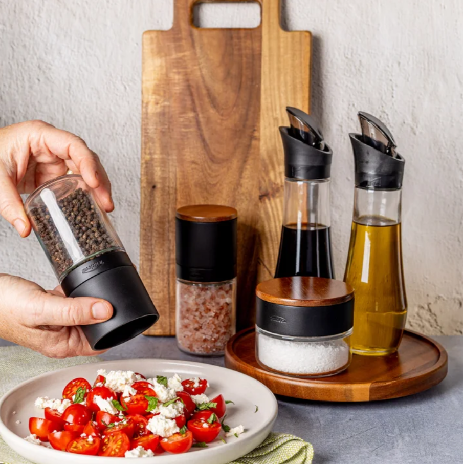 Trudeau Lazy, Susan Seasoning Station,6 Piece Set, Black