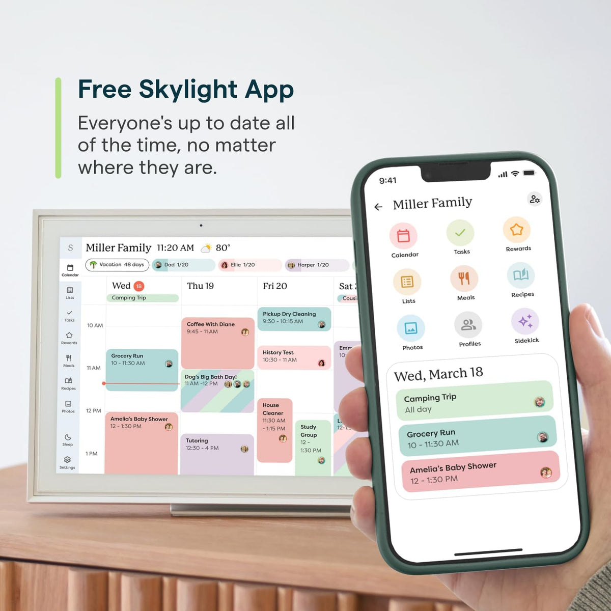 Skylight Calendar 15" Wall Planner Digital Calendar & Chore Chart, White