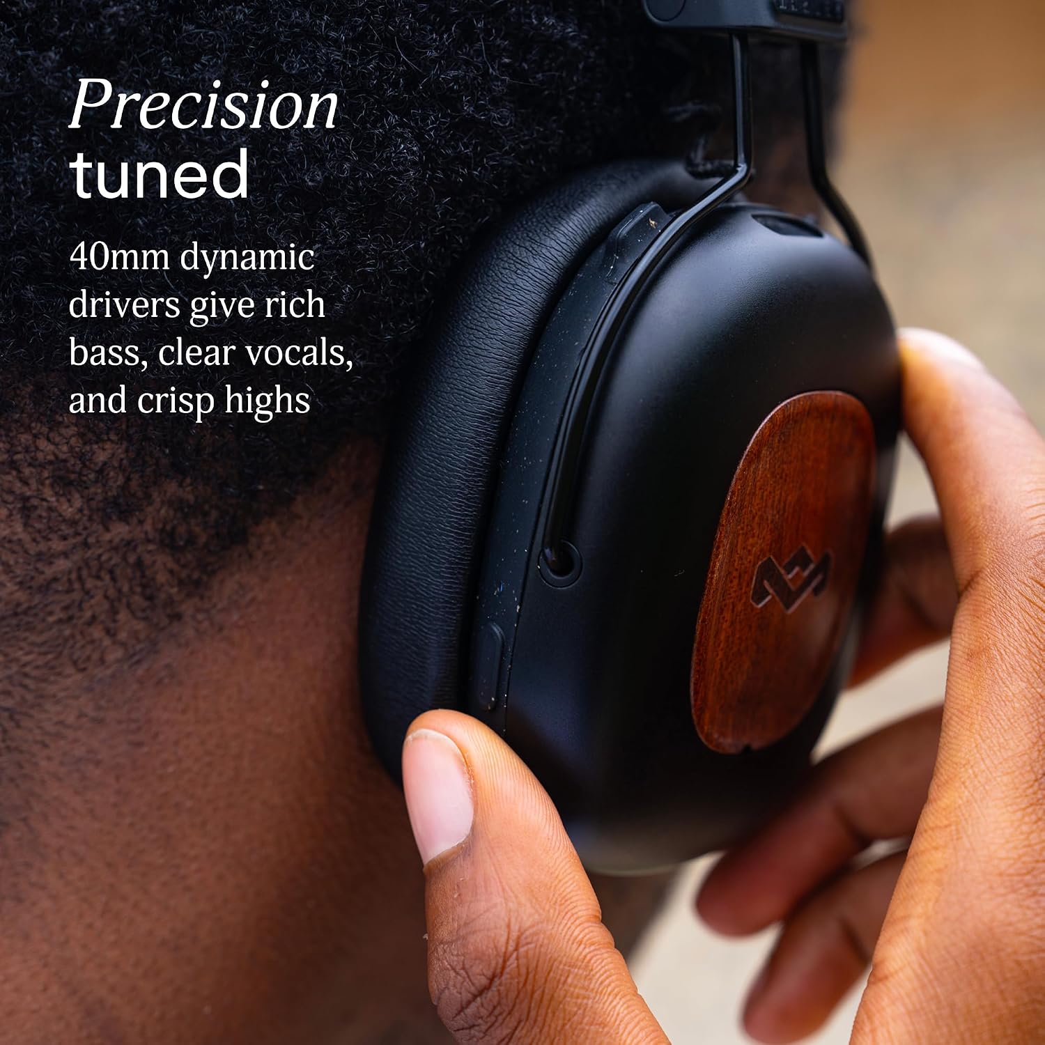House of Marley Positive Vibration Rebel Wireless ANC Headphones - Over Ear Bluetooth Earphones with Adaptive Noise Cancelling, 130 H Playtime, IPX5, Sustainable Materials